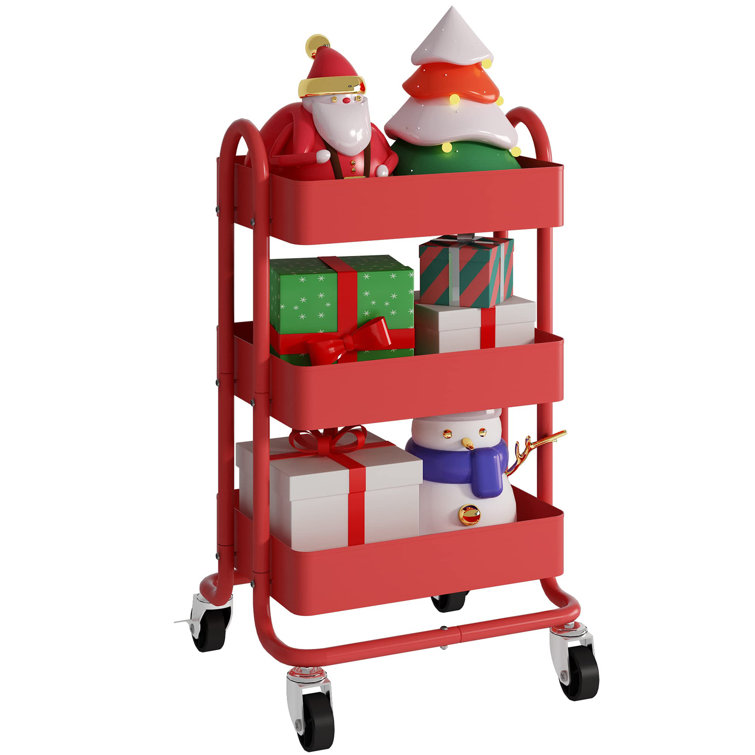 Melody House 2-Tier Metal Rolling Utility Cart With Cover Board - White Mobile Storage Organizer, 150 Lb Capacity - View #9